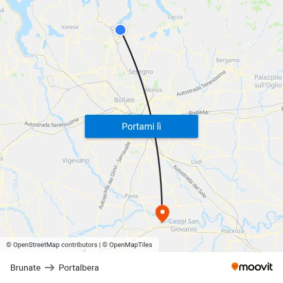 Brunate to Portalbera map