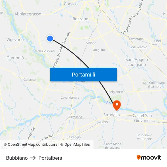 Bubbiano to Portalbera map