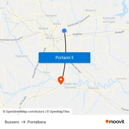 Bussero to Portalbera map