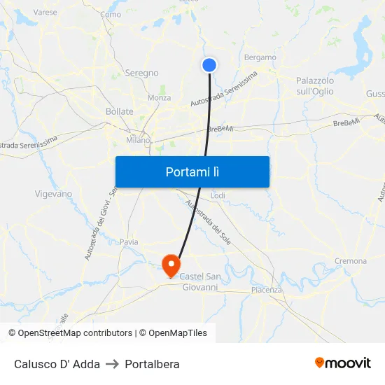 Calusco D' Adda to Portalbera map