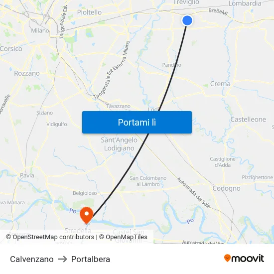 Calvenzano to Portalbera map