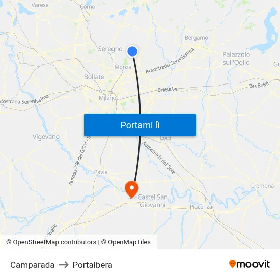Camparada to Portalbera map