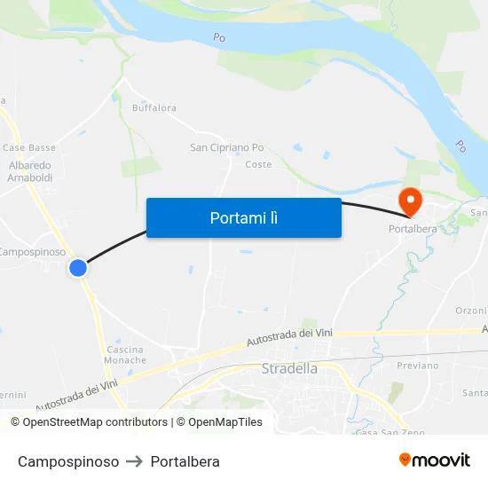 Campospinoso to Portalbera map