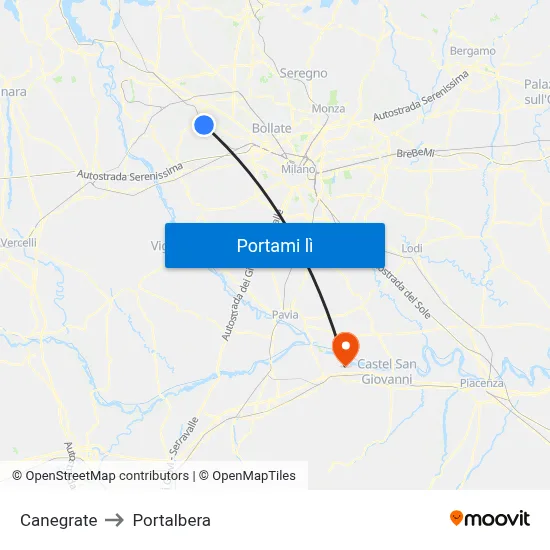 Canegrate to Portalbera map