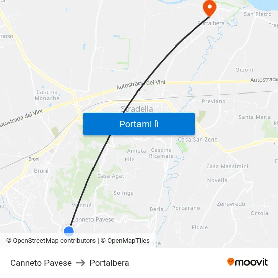 Canneto Pavese to Portalbera map