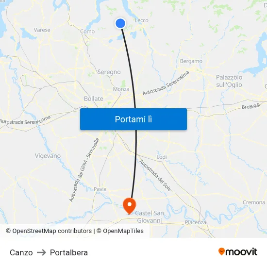 Canzo to Portalbera map