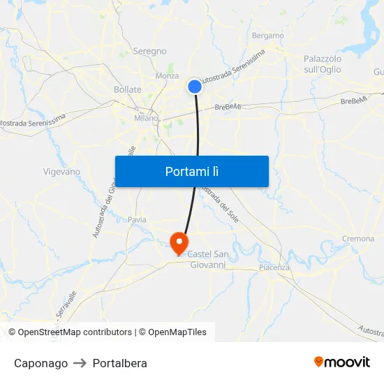 Caponago to Portalbera map