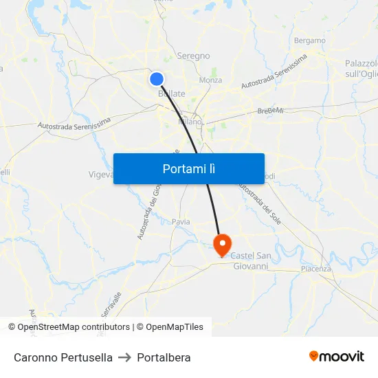 Caronno Pertusella to Portalbera map