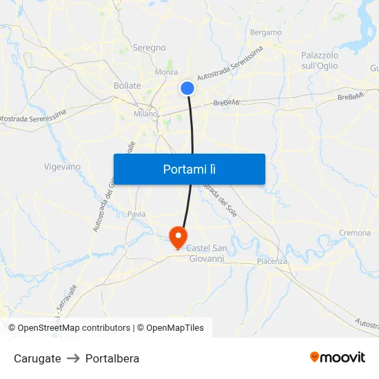 Carugate to Portalbera map