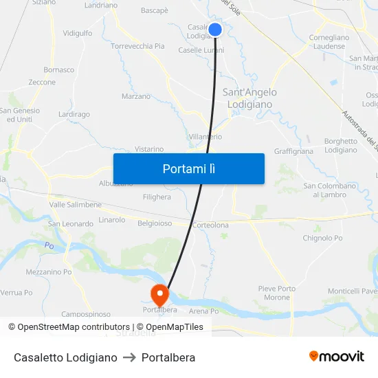 Casaletto Lodigiano to Portalbera map