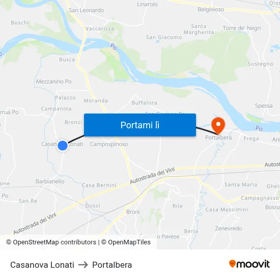 Casanova Lonati to Portalbera map