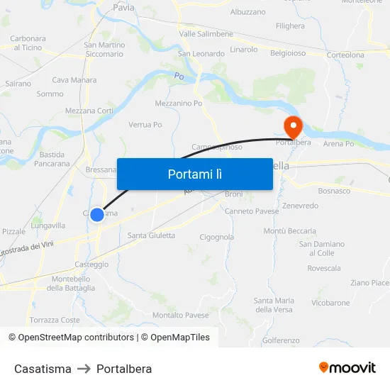 Casatisma to Portalbera map