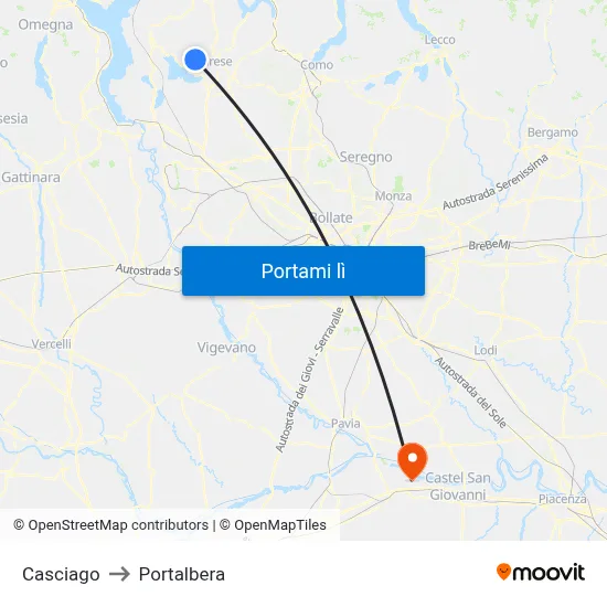 Casciago to Portalbera map