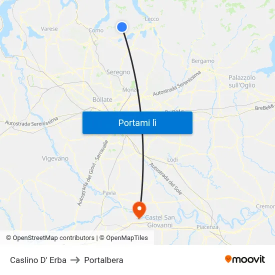Caslino D' Erba to Portalbera map