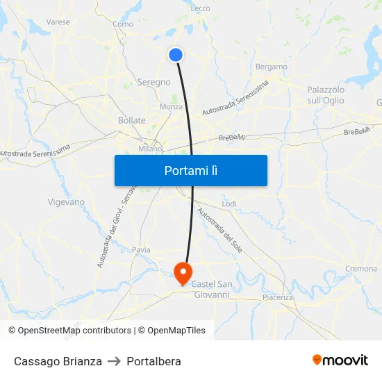 Cassago Brianza to Portalbera map