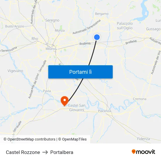 Castel Rozzone to Portalbera map