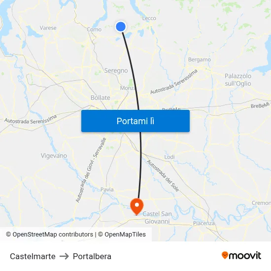 Castelmarte to Portalbera map
