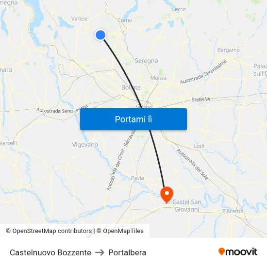 Castelnuovo Bozzente to Portalbera map
