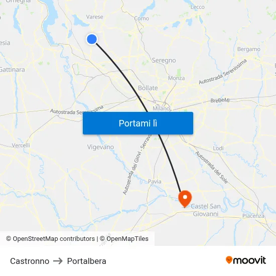 Castronno to Portalbera map