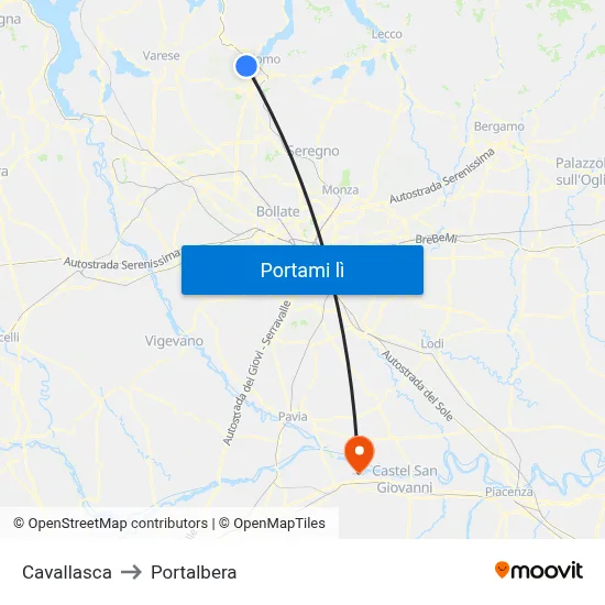 Cavallasca to Portalbera map