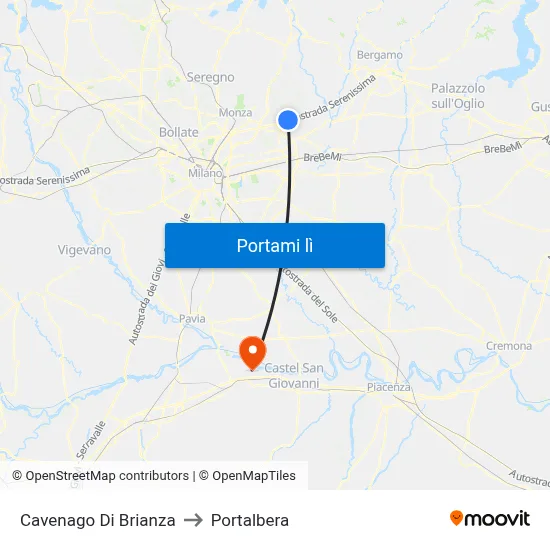 Cavenago Di Brianza to Portalbera map