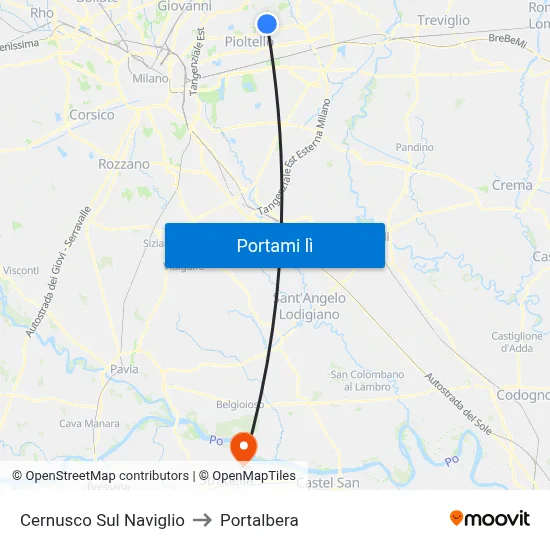 Cernusco Sul Naviglio to Portalbera map