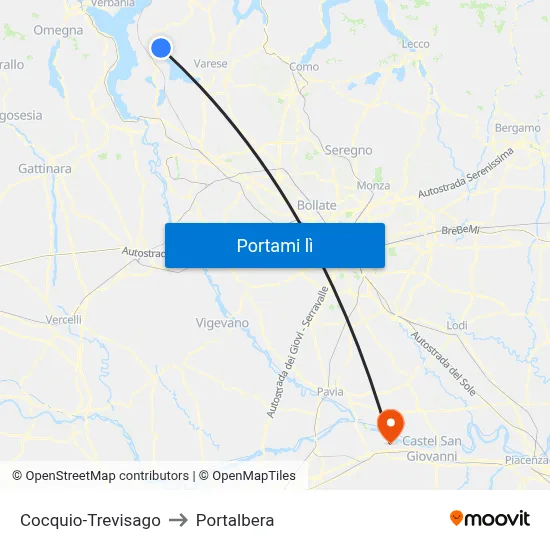 Cocquio-Trevisago to Portalbera map