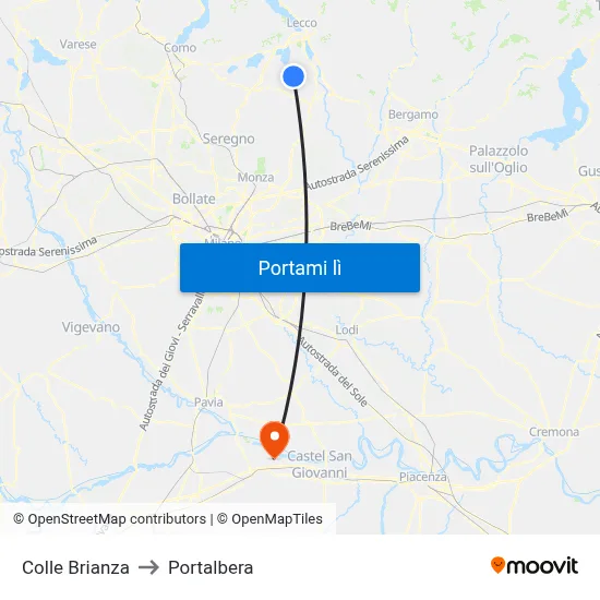 Colle Brianza to Portalbera map