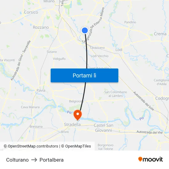 Colturano to Portalbera map