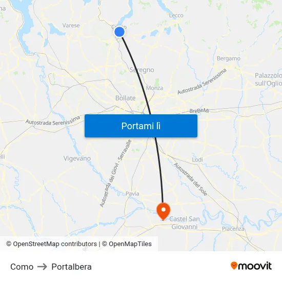 Como to Portalbera map