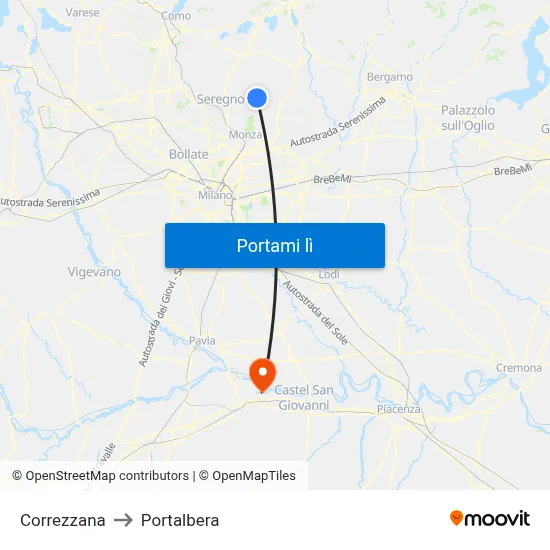 Correzzana to Portalbera map
