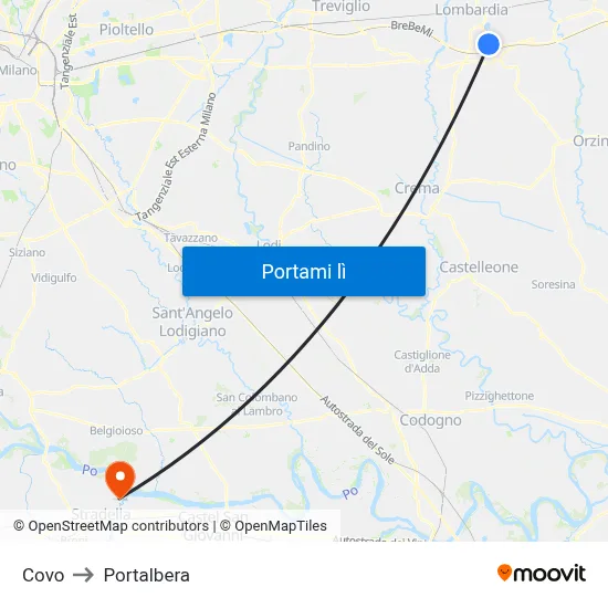 Covo to Portalbera map