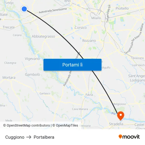 Cuggiono to Portalbera map