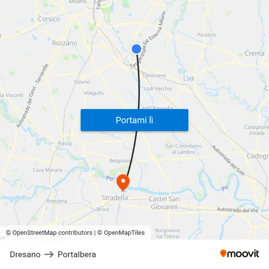 Dresano to Portalbera map