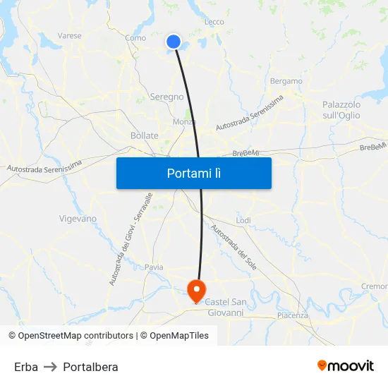 Erba to Portalbera map