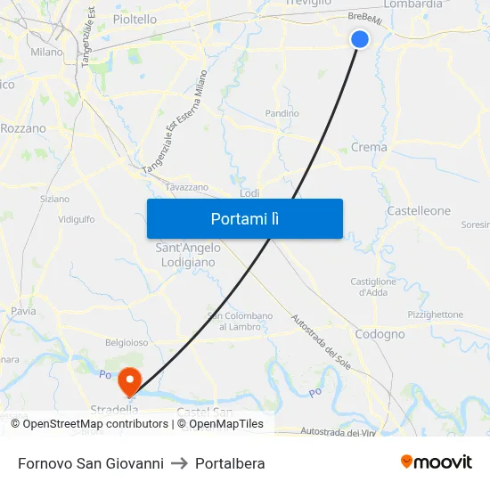 Fornovo San Giovanni to Portalbera map