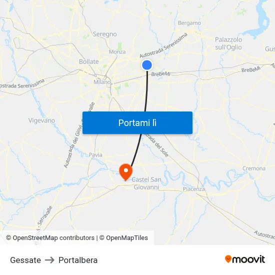 Gessate to Portalbera map