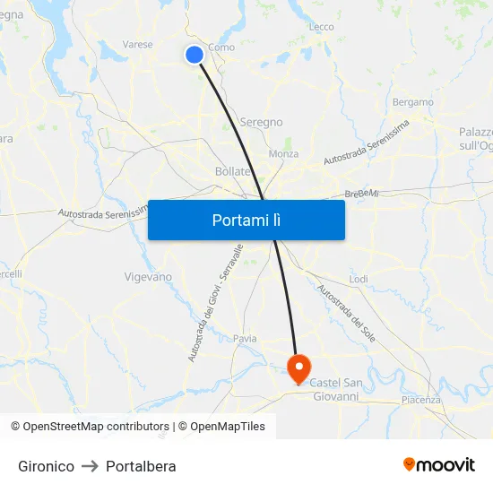 Gironico to Portalbera map
