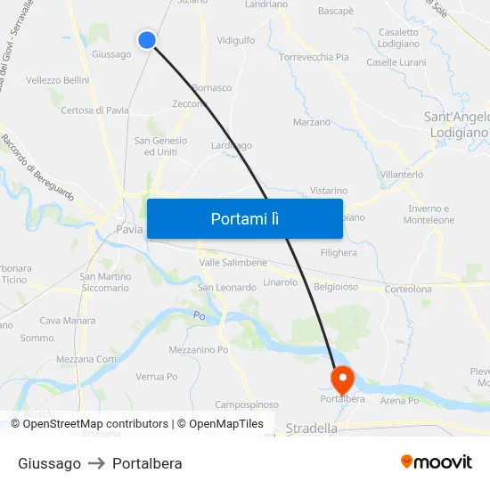 Giussago to Portalbera map