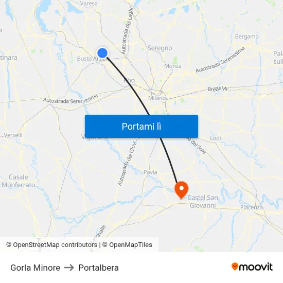 Gorla Minore to Portalbera map