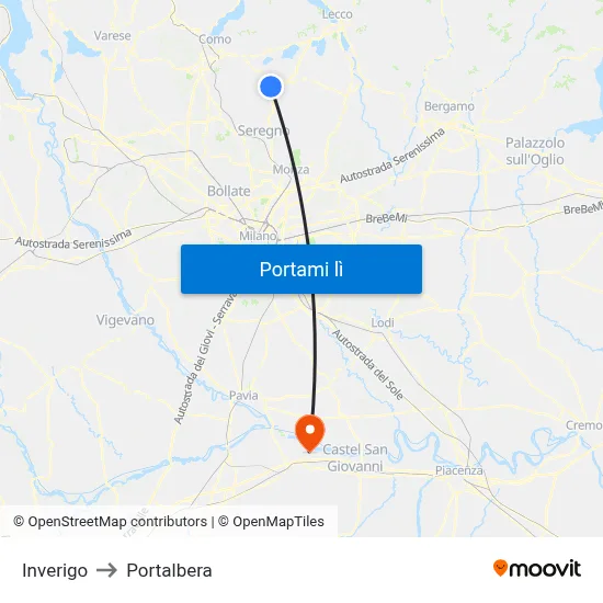 Inverigo to Portalbera map