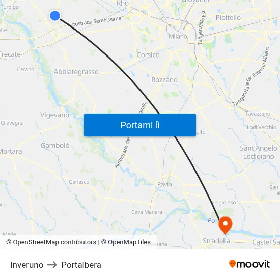 Inveruno to Portalbera map