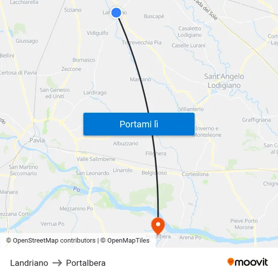 Landriano to Portalbera map