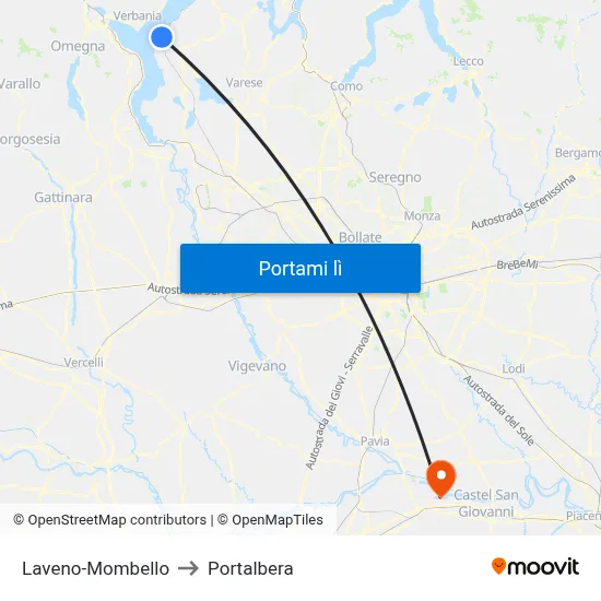 Laveno-Mombello to Portalbera map