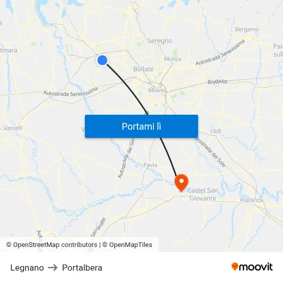Legnano to Portalbera map