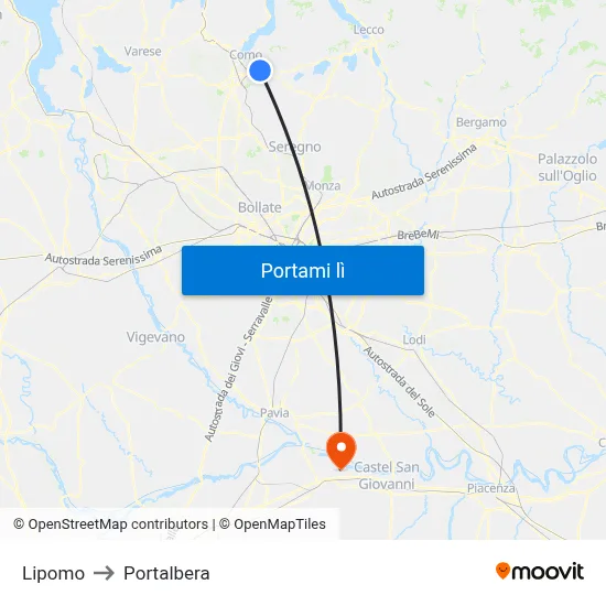 Lipomo to Portalbera map