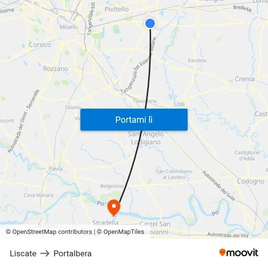 Liscate to Portalbera map