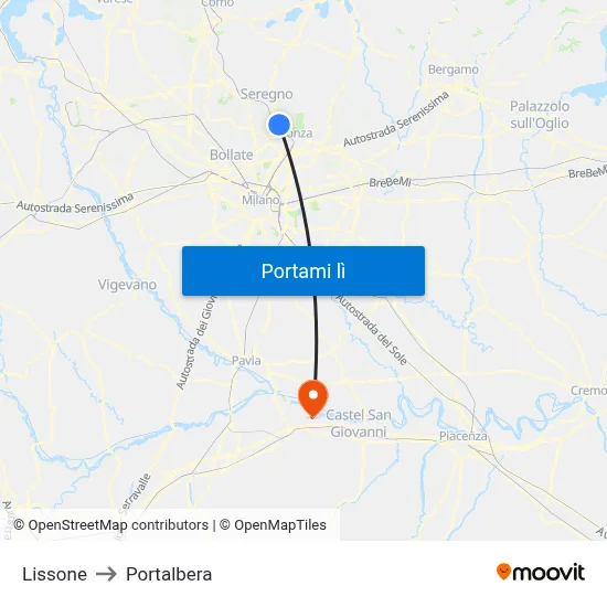 Lissone to Portalbera map