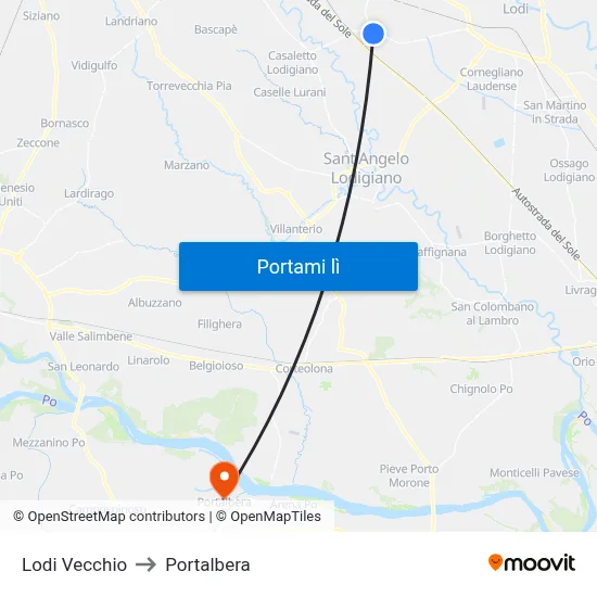 Lodi Vecchio to Portalbera map