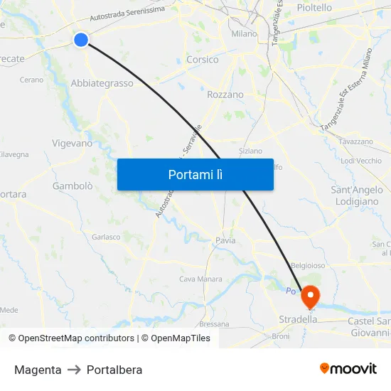 Magenta to Portalbera map